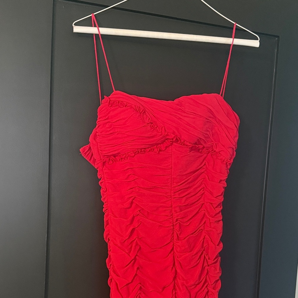 Cache Strapless Red Ruched Dress - Picture 2 of 5